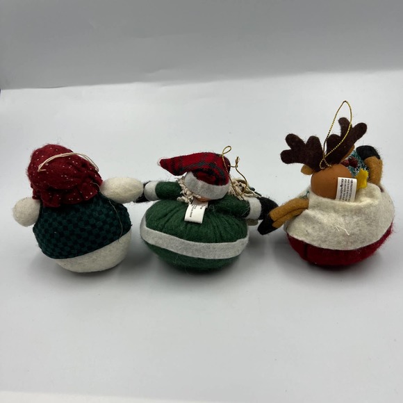 Primitive Round Plush Santa Claus Snowman Reindeer Christmas Ornaments Lot 3 - Picture 5 of 8